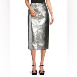 Avec Les Filles Silver Pencil Midi Skirt Cocktail nwot small